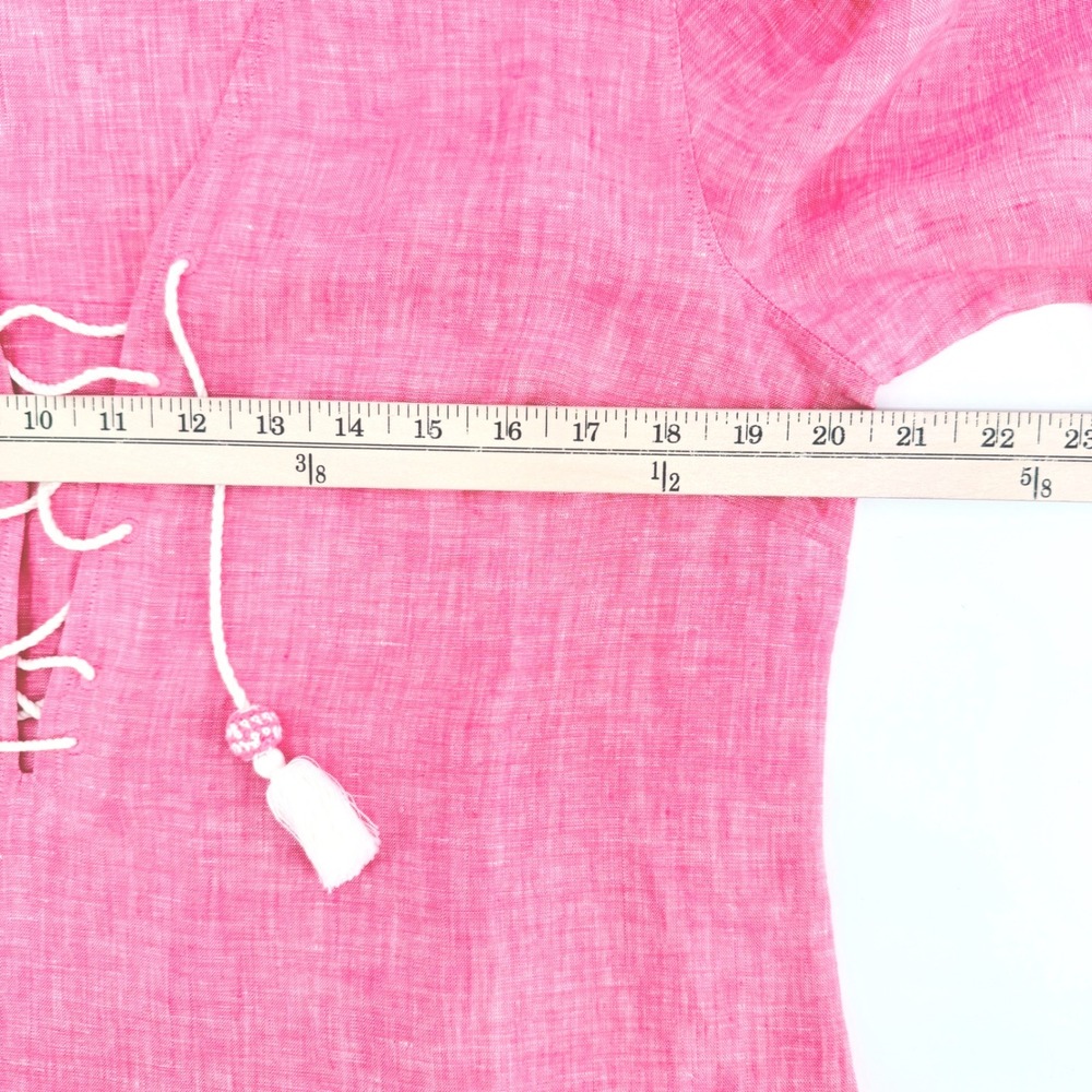 Tommy Bahama Tunic Women Size M Coral Pink 100% Linen Lace Up Tassel Top - Picture 8 of 10